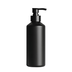 Black pump bottle mockup isolated on transparent background