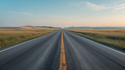 American empty road. Rural area. Grassland