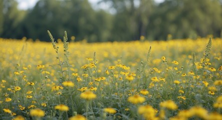 Obraz premium Field Of Yellow Wildflowers with empty space for text