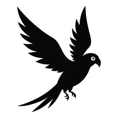 Parakeet Fluttering Vector Silhouette on White Background