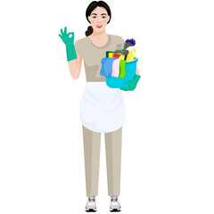girl who does cleaning without background