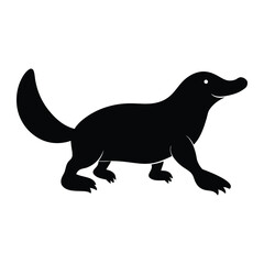 Platypus Walking Vector Silhouette on White Background