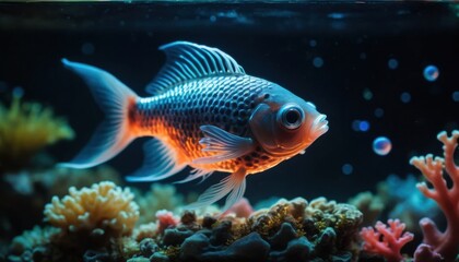 Fototapeta premium a tiny fantasy fish swimming in a miniature magical aquarium