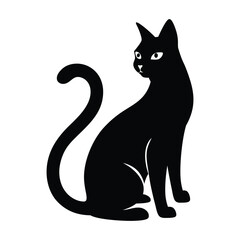 Siamese Cat Sitting Gracefully Vector Silhouette on White Background