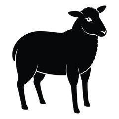 Sheep Standing in Profile Vector Silhouette on White Background
