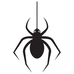 Spider Hanging from Thread Vector Silhouette on White Background