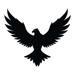 Eagle Soaring with Wings Wide Vector Silhouette on White Background