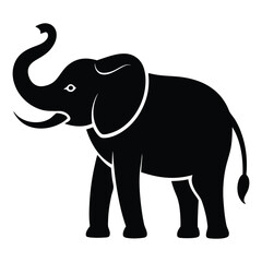 Elephant Raising Its Trunk Vector Silhouette on White Background