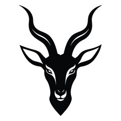 Antelope Head with Elegant Horns Vector Silhouette on White Background