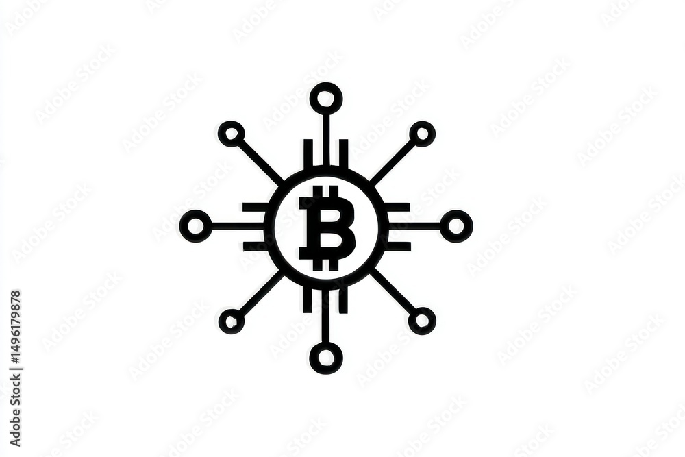 Poster cryptocurrency network icon featuring a digital currency symbol with connected nodes for blockc