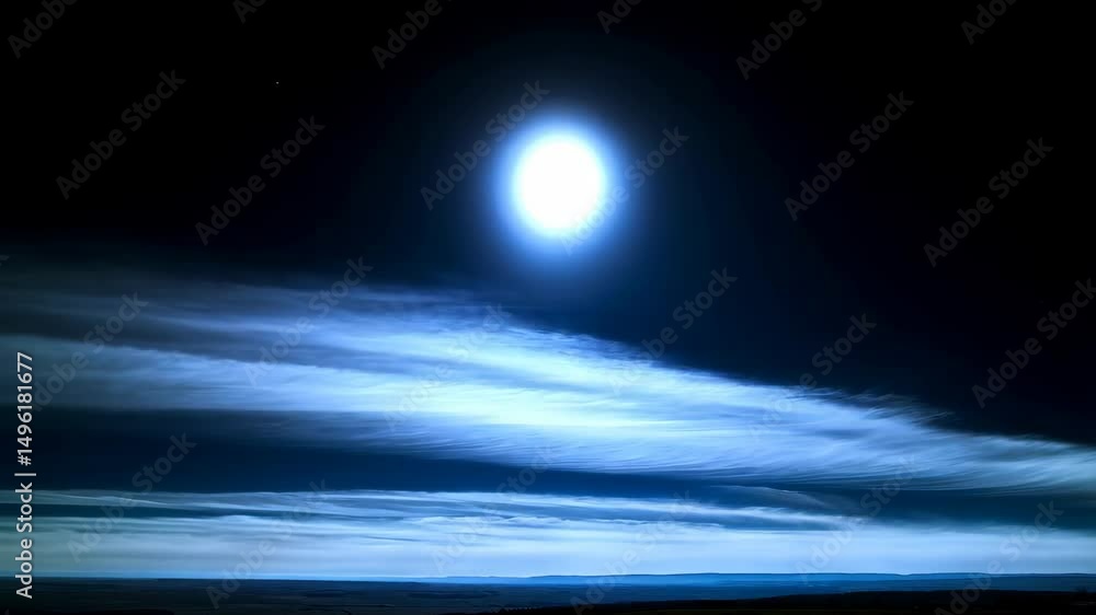 Wall mural noctilucent clouds shimmer under the light of the moon, creating a serene and ethereal atmosphere in