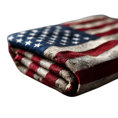 Folded flag resting on wooden surface with photorealistic folds , isolated on transparent background