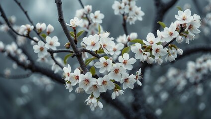 Obraz premium Almond Tree With Beautiful White Blossoming Flowers