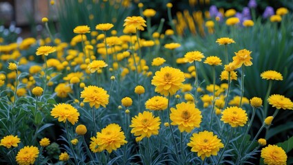 Obraz premium Beautiful yellow flowers blooming in the garden.