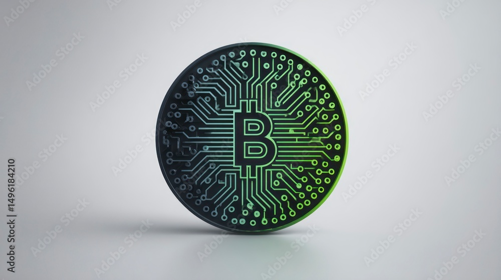 Poster cryptocurrency coin with circuit board design digital currency representation blockchain tech