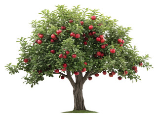 Apple tree with red apples isolated on transparent background