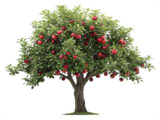 Apple tree with red apples isolated on transparent background