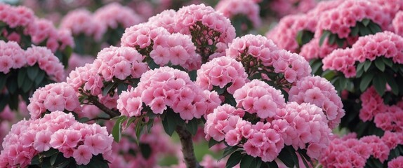 Blooming Pink Cassia, also known as the Pink Shower Tree, surrounded by open space for text.