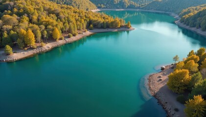 Abstract aerial view of a lake's irregular shoreline , shoreline, landscape