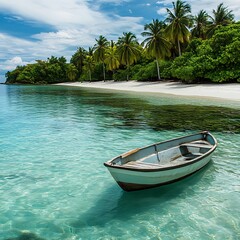 Fototapeta premium Tranquil turquoise waters meet a pristine beach.