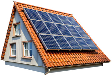Fototapeta premium solar panels on a roof isolated on white background. PNG Transparent file type with high definition quality And vibrant color grading Available.
