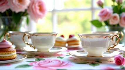 dainty tea party: teacups, pastries, & roses