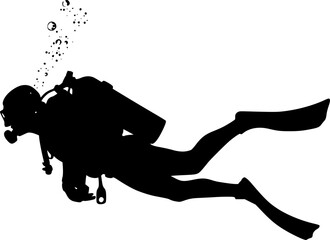 Underwater Scuba Diving silhouette vector illustration isolated on a white background
