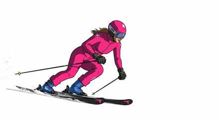 Female skier carving in fresh powder during winter action sports event