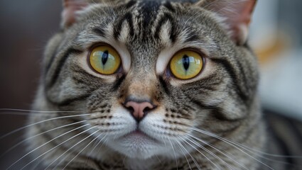 American shorthair cat focuses, yellow eyes cat