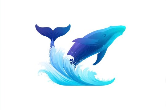 Whale Breaching Ocean Waves Marine Life Illustration Blue Sea Creature Artwork Dynamic Splas