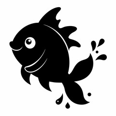 Obraz premium Splash cute fish black silhouette on white Background