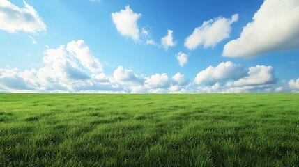 Expansive grassy field under a partly cloudy sky.