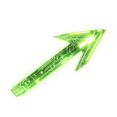 Futuristic Arrow with Digital Accents in Neon Lime Isolated on Transparent Background