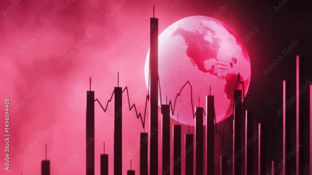 Poster abstract graph and digital assets concept with pink tones and planet backdrop in dynamic financial m