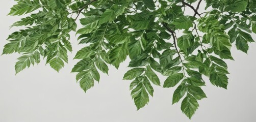 Vibrant green leaves, crisp detail, pure white background,  backdrop,  summer,  vibrant