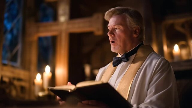 A priest leading a prayer vigil in a chapel