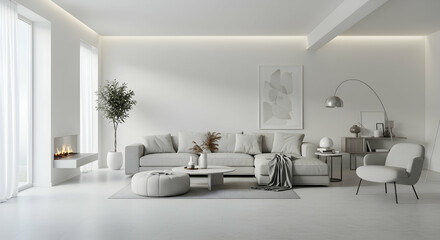Fototapeta premium Minimalist, Modern, Living room, Modern Minimalist Living Room Interior Design