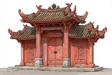 Fototapeta premium Traditional Asian Architecture with Intricate Carvings and Ornate Roof Design Perfect for Cult