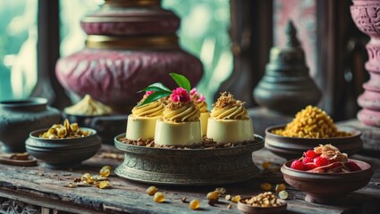 Thai Old Style Dessert with Ancient Object, featuring empty space for text.