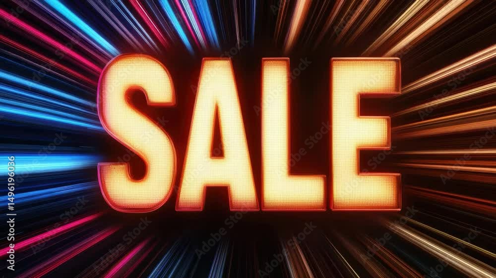 Poster dynamic sale burst with colorful light rays and energetic vibes