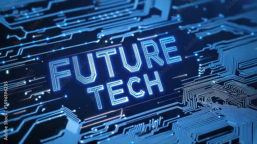 Aufkleber futuristic technology background with blue neon lights and circuit patterns for innovation and digit