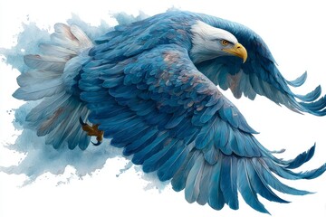 Obraz premium Soaring Blue Feathered Bird with Detailed Plumage and Dynamic Wingspan