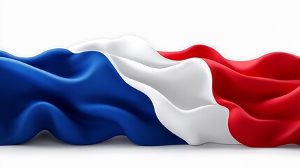 French Flag with waving, fabric, and white background.