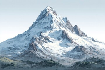 Naklejka premium SnowCapped Mountain Peak with Majestic Landscape and Clear Skies