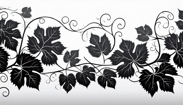silhouette of grape vines leaf on white background continuous pattern of vitis leaves vines natural border design