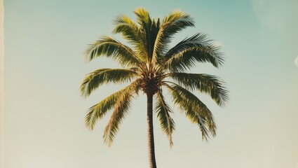 Palm tree standing alone on a white backdrop, featuring empty space for text.