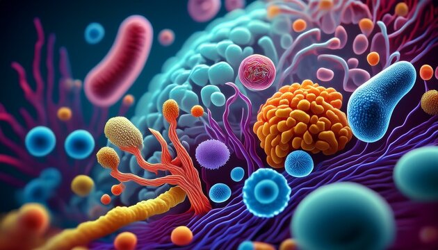 macro view of healthy gut bacteria and microbes