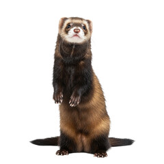 Curious Ferret Standing Upright on White