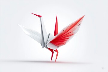 Origami Crane Art Red and White Geometric Design with Abstract Wings for Creative Projects
