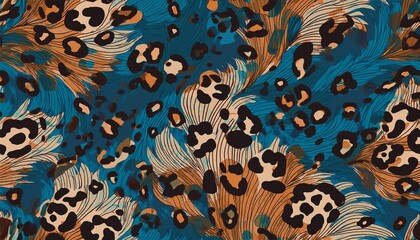 abstraction leopard seamless print for textiles fashion pattern leopard spots in various shades of brown and blue animal skin print fashion stylish organic texture